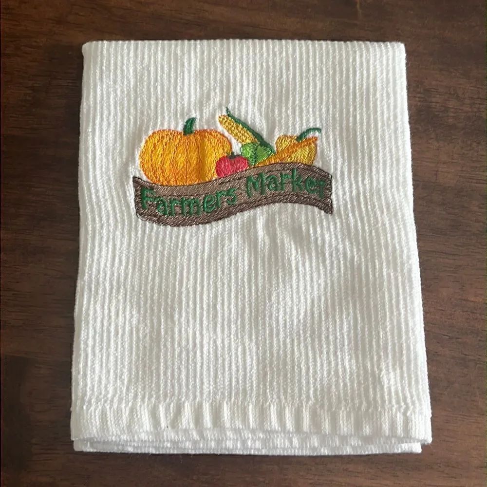 White Cotton Farmers Market Sign Vegetables Kitchen Bar-Mop 18” by 16”